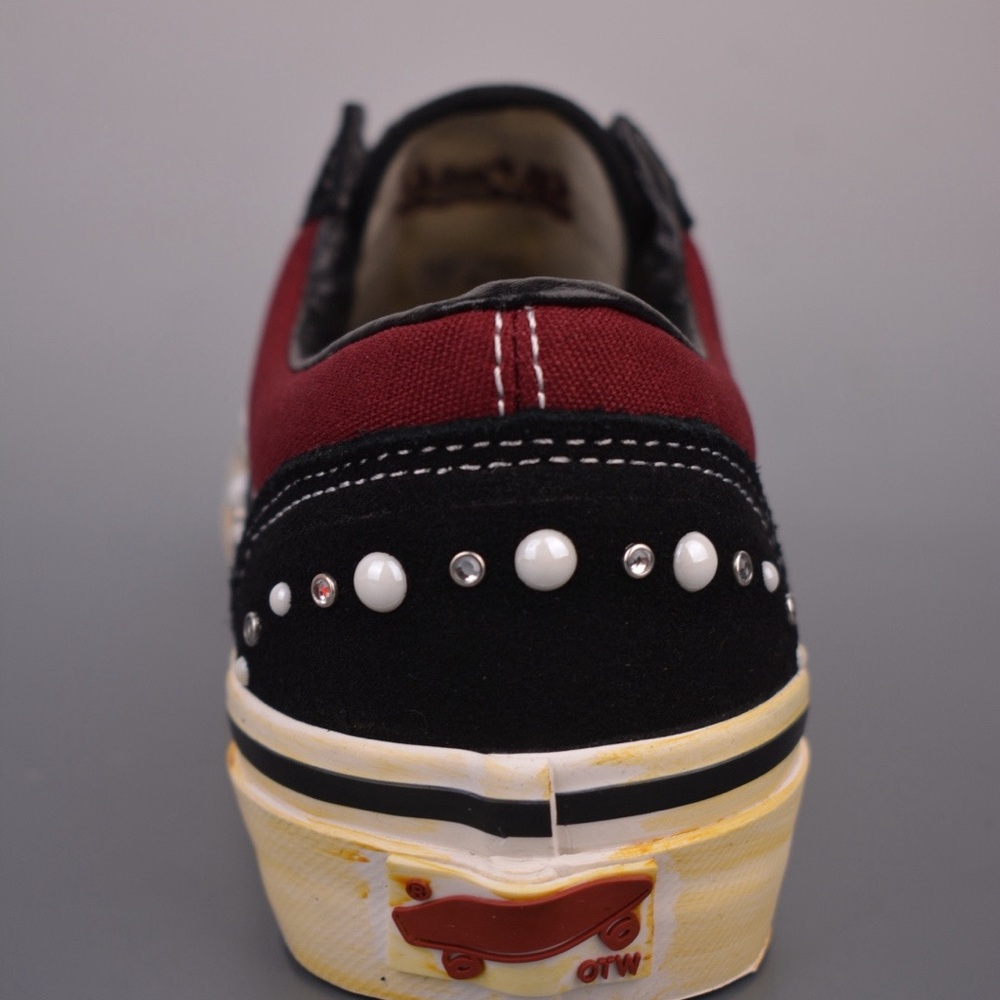 Vans Burgundy Black Checkerboard Studded Low-Top Sneakers - Picture 8 of 9